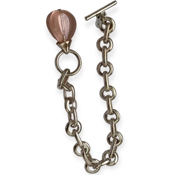 Anne Klein Jewelry - VTG Anne Klein silver circle link bracelet signed AKII pink teardrop charm 80’s